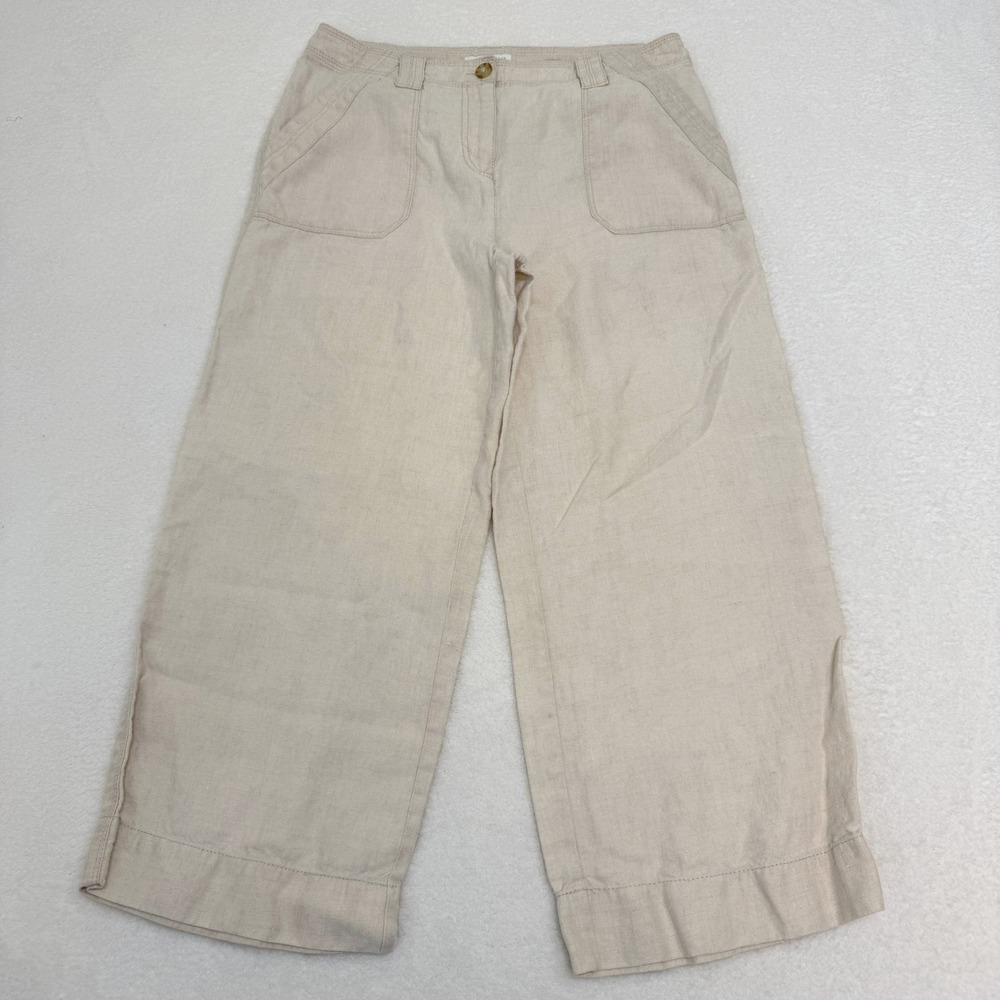 Charter Club Linen Cropped‎ Pants Womens 8 Beige Wide Leg Coastal Casual
